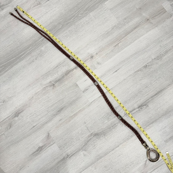 Vintage 90’s Brown Bolo Braided Tie Ornate Silver Buckle Western Belt main image 8